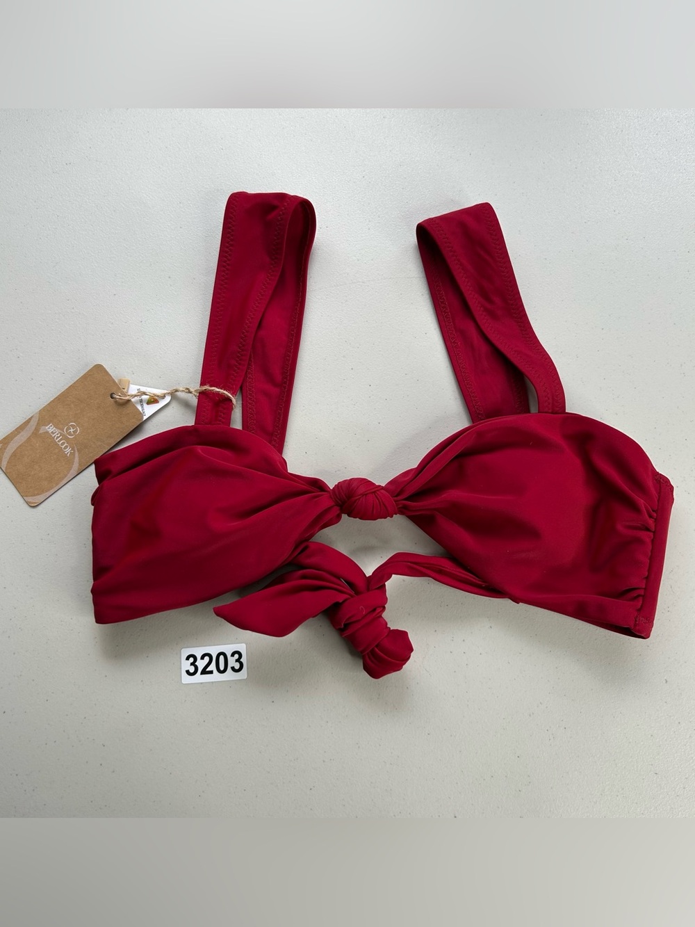 Berlook Bikini Top Small Red Wide Strap Knot New